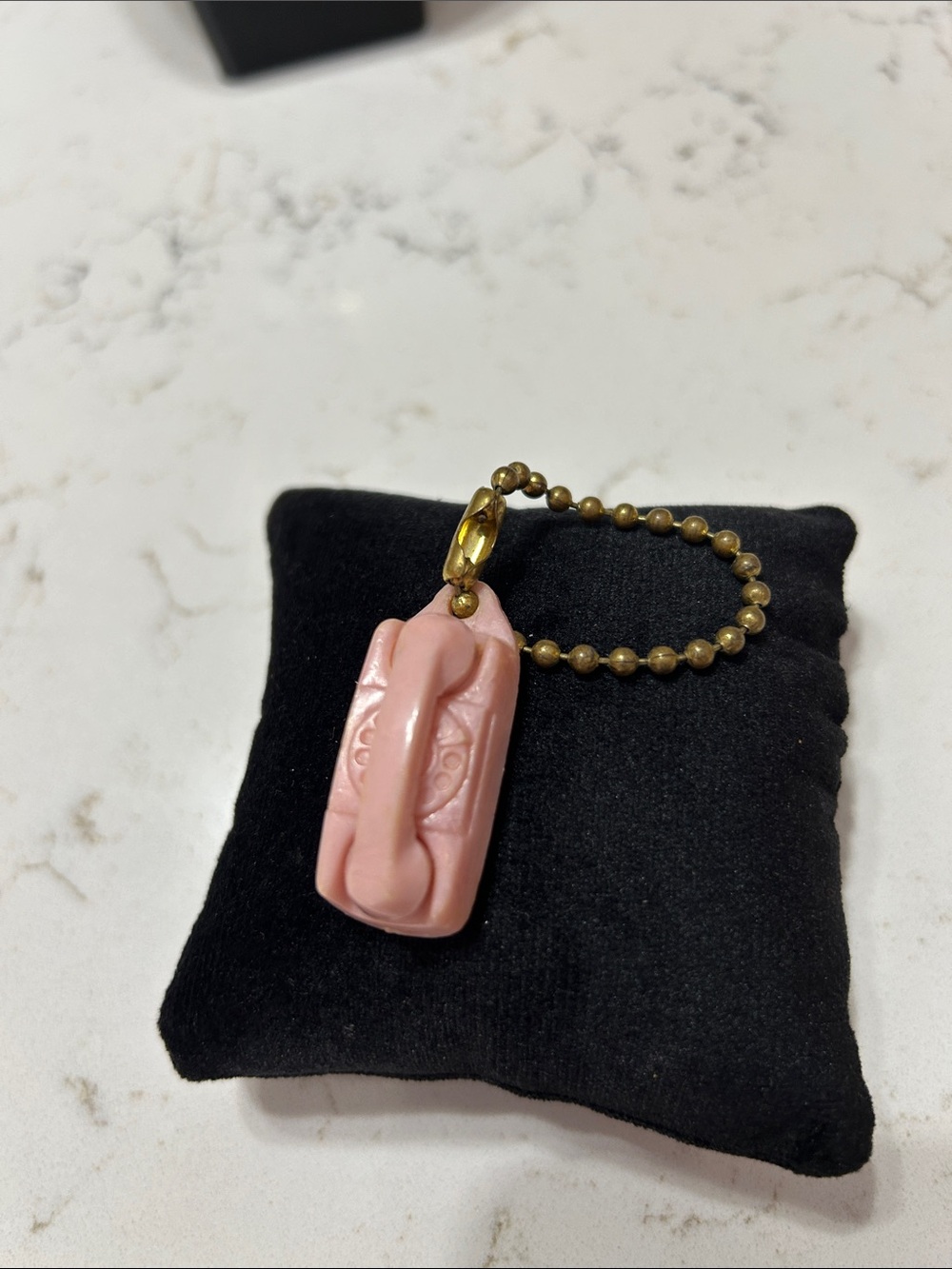 Starlite Pink Resin Telephone keychain with Brass Bead Chain